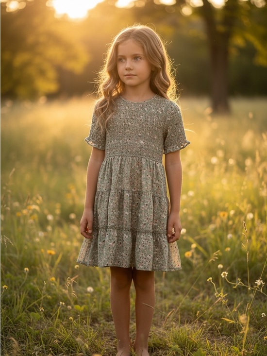 Hayden Girls Other - Hayden Girls Sage Green Floral Smocked Tiered Ruffle Dress Size L